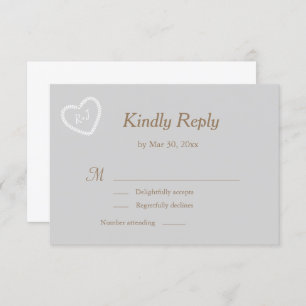 Monogram Grey White Gold Heart Shaped Wedding RSVP Invitation