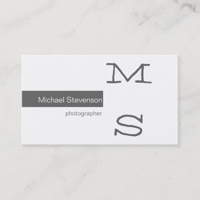 Monogram Grey White Photography Business Card (Front)