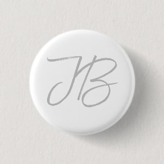 Monogram Grey White Plain Calligraphy Script 3 Cm Round Badge
