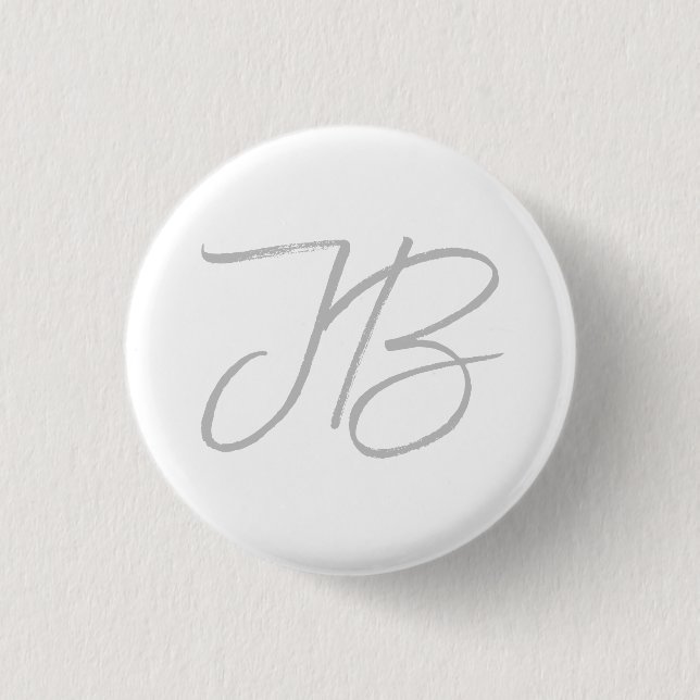 Monogram Grey White Plain Calligraphy Script 3 Cm Round Badge (Front)