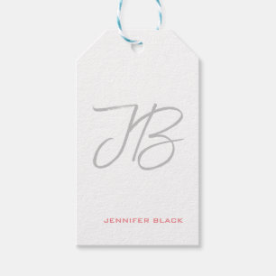 Monogram Grey White Plain Calligraphy Script Gift Tags