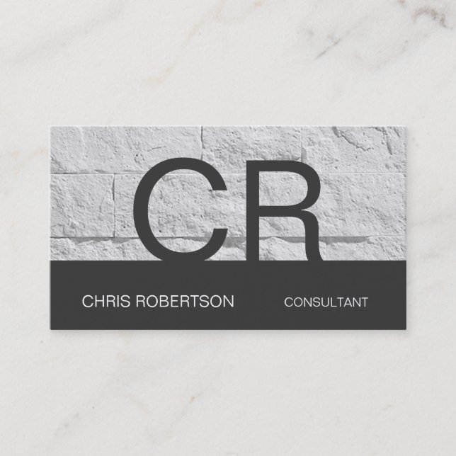 Monogram Grey White Wall Brick Business Card (Front)