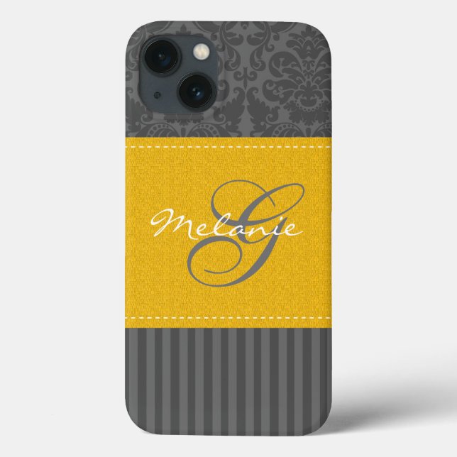 Monogram Grey Yellow Damask Stripe iPad Air Case (Back)