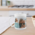 Monogram Grid Photo Collage Coffee Mug<br><div class="desc">This simple personalised photo mug design puts 6 of your favourite snaps front and centre,  along with a single initial monogram on each side. Customise with six square photos of friends,  kids,  grandchildren,  pets,  or your favourite places,  with your initial in white lettering on a dusty aqua teal square.</div>