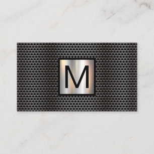 Monogram Grill Pattern Chrome Metallic Banner Business Card