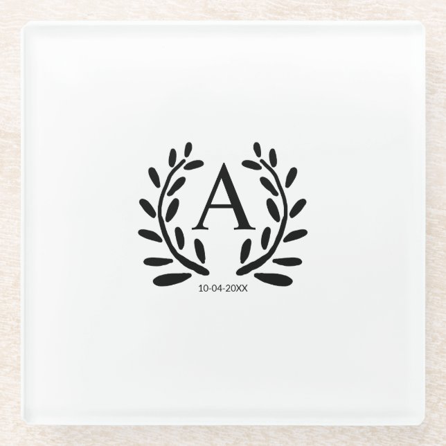 MONOGRAM GROOMSMAN ADD YEAR DATE NAME GIFTS GLASS COASTER (Front)