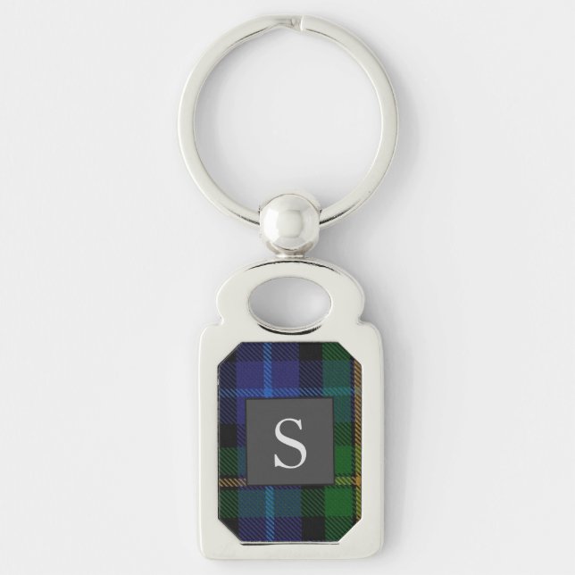 Monogram Groomsman Best Man BlueGreen Smith Tartan Key Ring (Front)