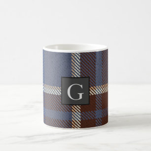 Monogram Groomsmen Best Man Blue Grey Tartan Black Coffee Mug