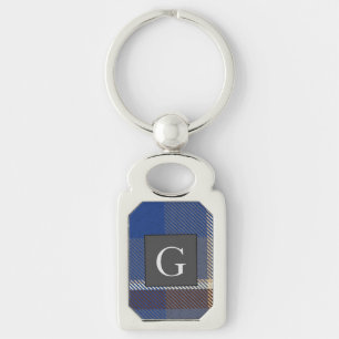 Monogram Groomsmen Best Man Blue Grey Tartan Black Key Ring