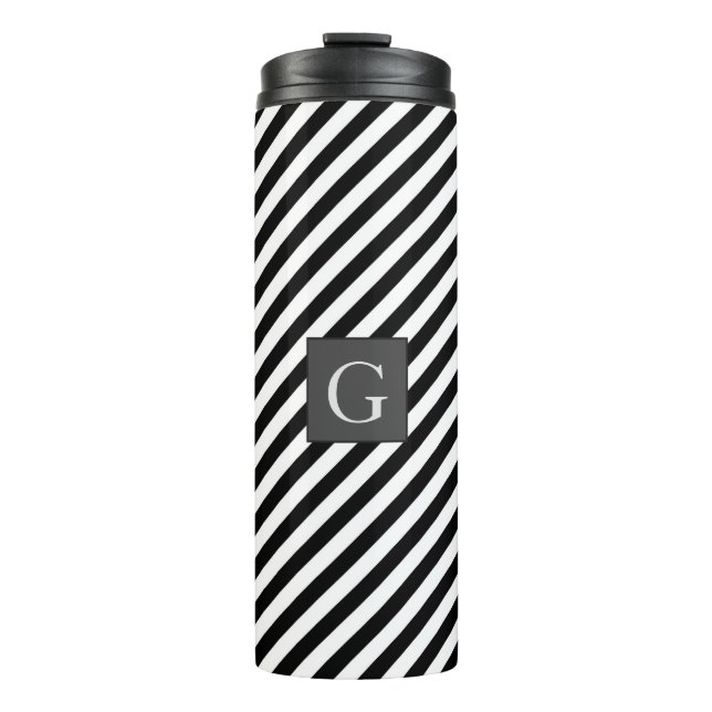 Monogram Groomsmen Best Man Father Groom Stripes Thermal Tumbler (Front)