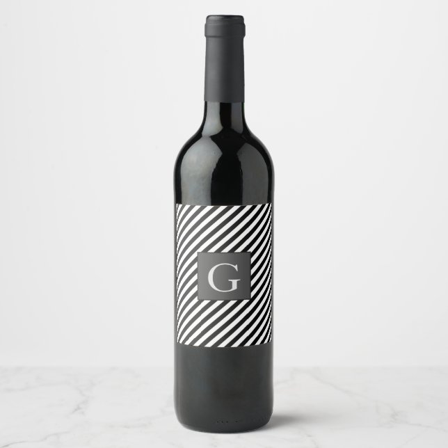 Monogram Groomsmen Best Man Father Groom Stripes Wine Label (Front)