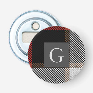 Monogram Groomsmen Best Man Red Grey Tartan Black Bottle Opener