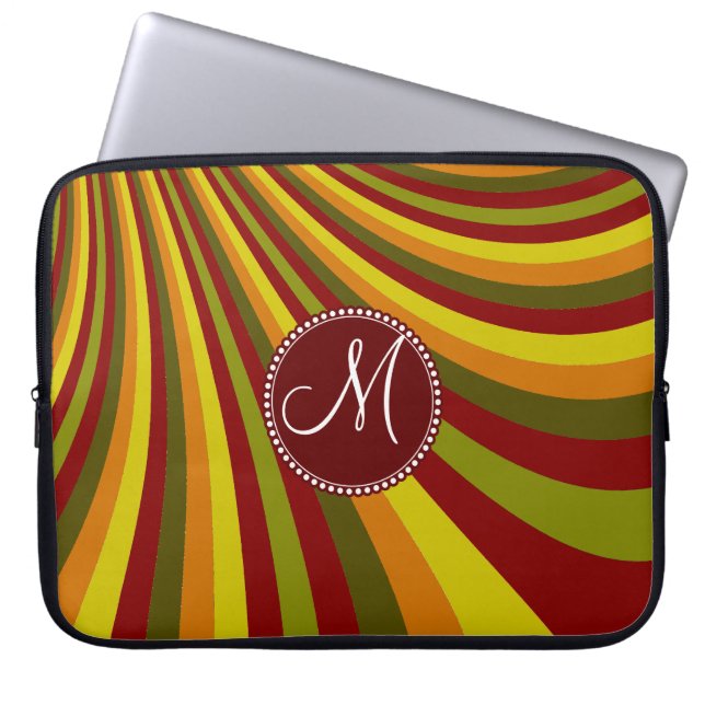 Monogram Groovy Red Yellow Orange Green Stripes Laptop Sleeve (Front)