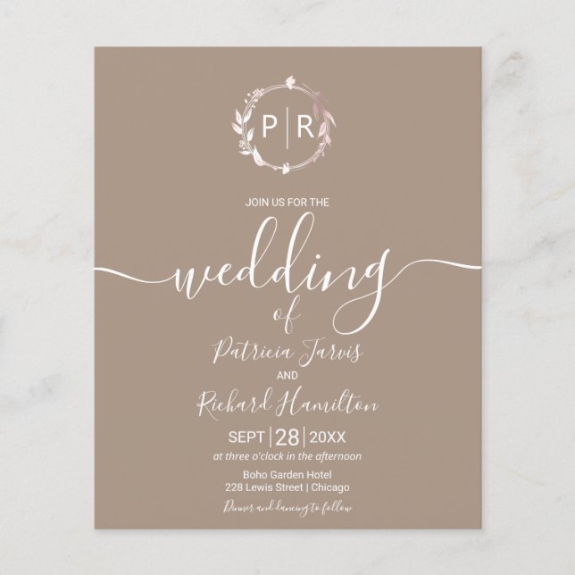 Monogram Grullo Budget Wedding Invitation (Front)