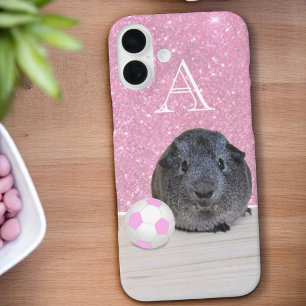 Monogram Guinea Pig Pink Soccer Ball Rose Gold iPhone 16 Plus Case