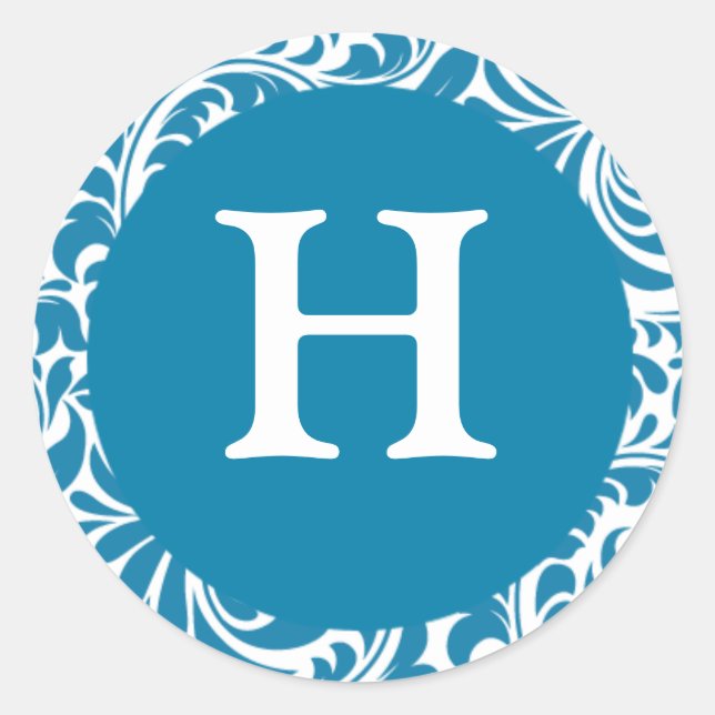 Monogram H Cerulean Invitation Stickers For Weddin (Front)