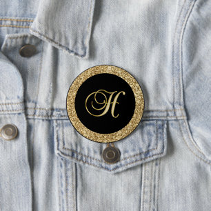 Monogram H, elegant golden script 7.5 Cm Round Badge