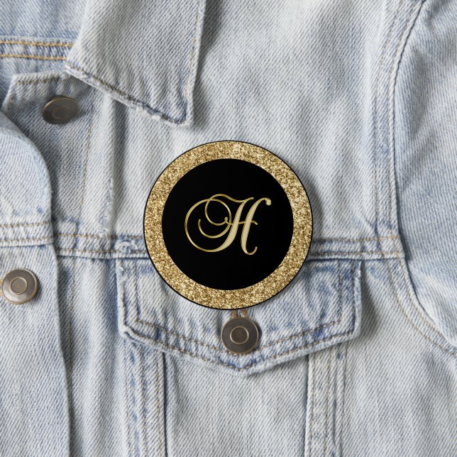 Monogram H, elegant golden script 7.5 Cm Round Badge (In Situ)