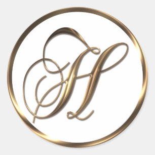 Monogram H Faux Bronze Classic Round Sticker