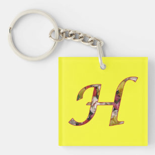Monogram H Floral Design Keychain