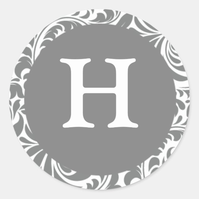 Monogram H Grey Grey Wedding Theme Monograms Invit Classic Round Sticker (Front)