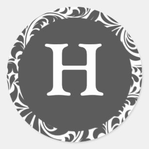 Monogram H Grey Slate Grey Designer Wedding Monogr Classic Round Sticker