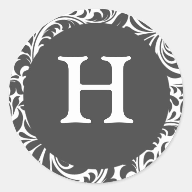 Monogram H Grey Slate Grey Designer Wedding Monogr Classic Round Sticker (Front)