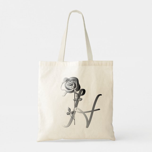 Monogram H Hand-written w/Rose Tote Bag (Back)