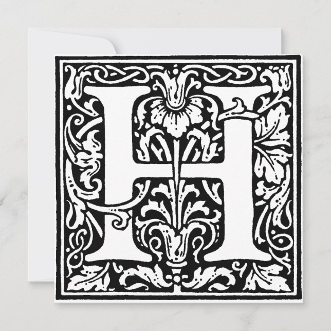 Monogram H Initial Black and White Floral Pattern (Front)