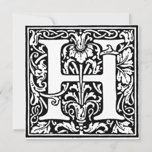 Monogram H Initial Black and White Floral Pattern