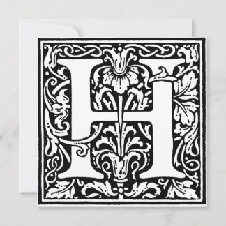 Monogram H Initial Black and White Floral Pattern