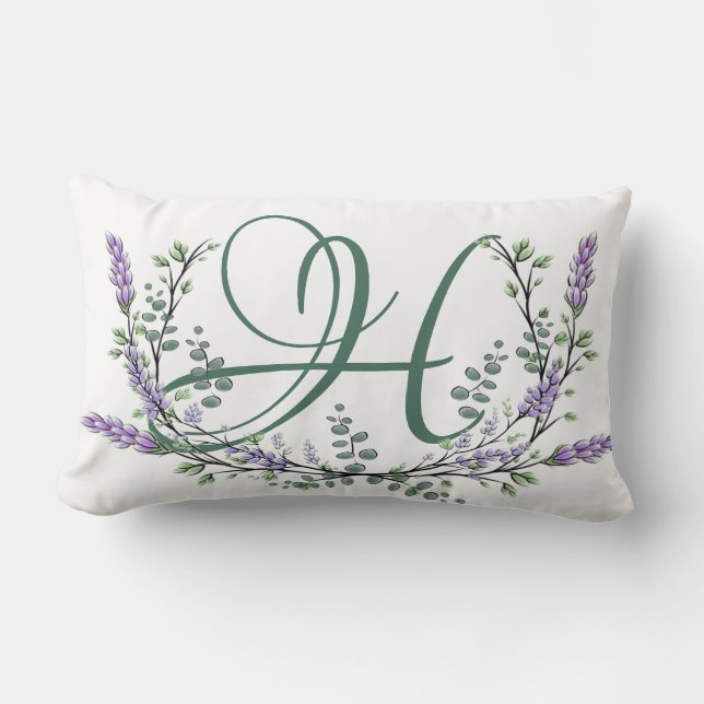 Monogram H Lavender Eucalyptus Lumbar Cushion (Front)