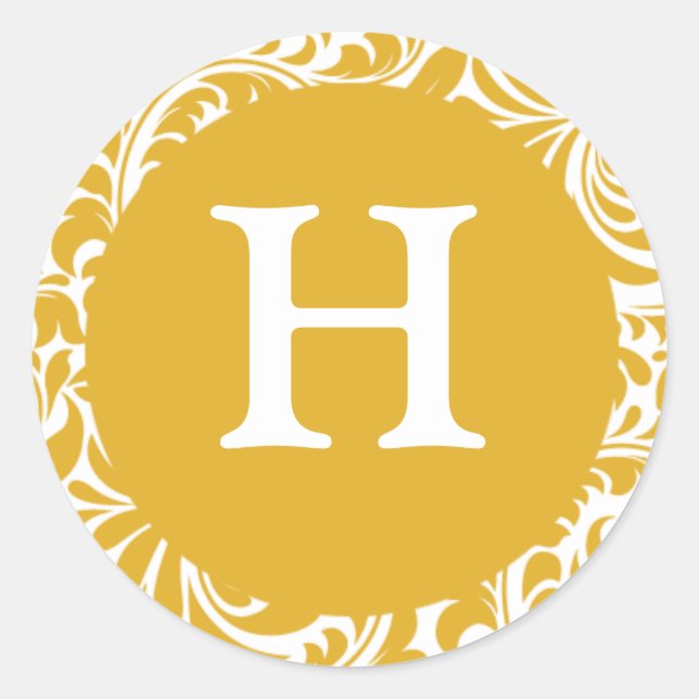 Monogram H Mustard Colour Personalizable Invitatio Classic Round Sticker (Front)