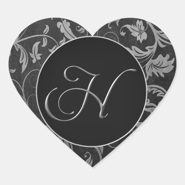 Monogram H Silver and Black Damask Wedding Seal (Front)