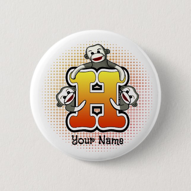 Monogram H Sock Monkey  6 Cm Round Badge (Front)