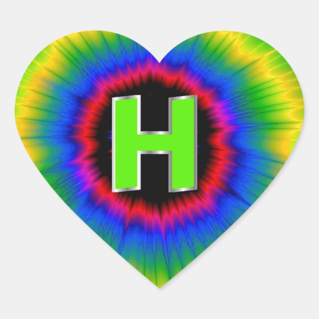 Monogram H Tie Dye Multicolor Rainbow Heart Sticker (Front)