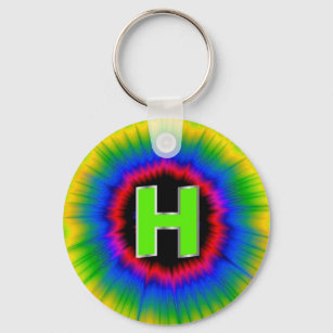Monogram H Tie Dye Multicolor Rainbow Key Ring