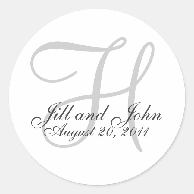 Monogram H Wedding White Bride Groom Seal Sticker (Front)