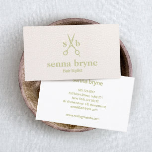 Monogram Hair Stylist Scissors Blush Pink Leather  Business Card