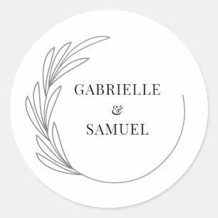 Monogram Half Wreath Minimal Wedding Bride & Groom Classic Round Sticker