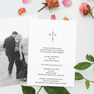 Monogram Hand Lettered Chic Cross Wedding Invitation