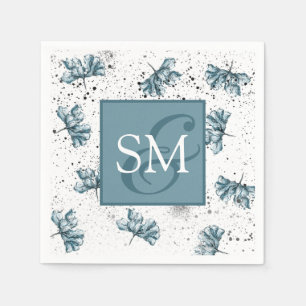 Monogram Hand painted blue Floral Napkin