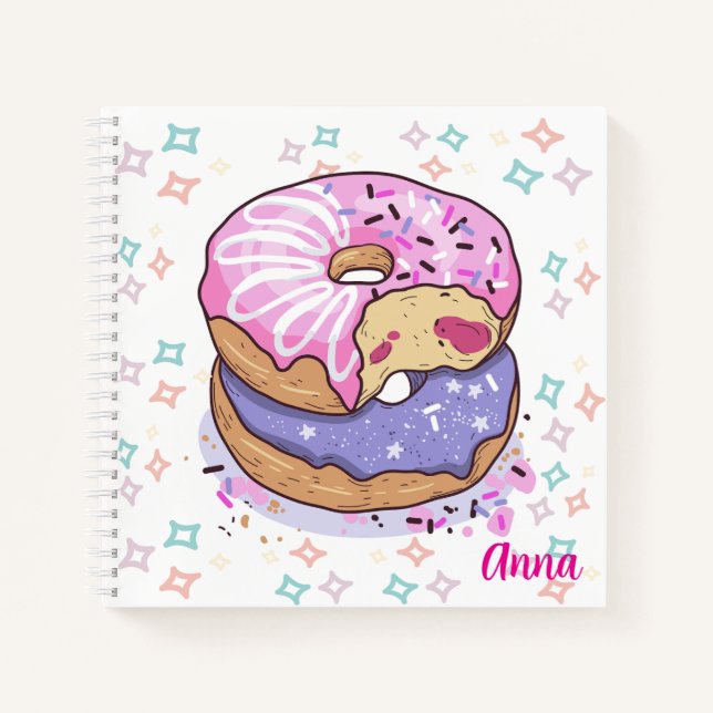 Monogram Hand painted doughnut Pink Purple Cute Notebook (Front)