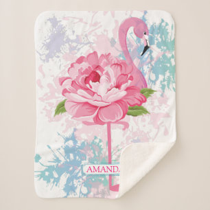 Monogram Hand painted flamingo Sherpa Blanket