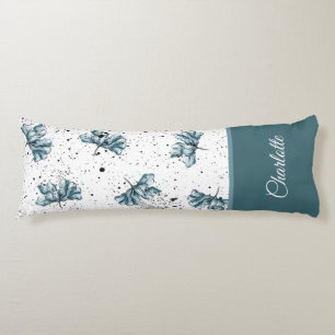 Monogram Hand painted steel blue Floral Body Cushion