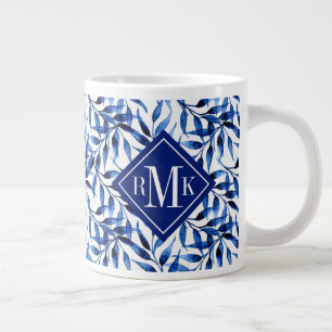 Monogram Hand Painted Watercolor Ink Pattern Large Coffee Mug