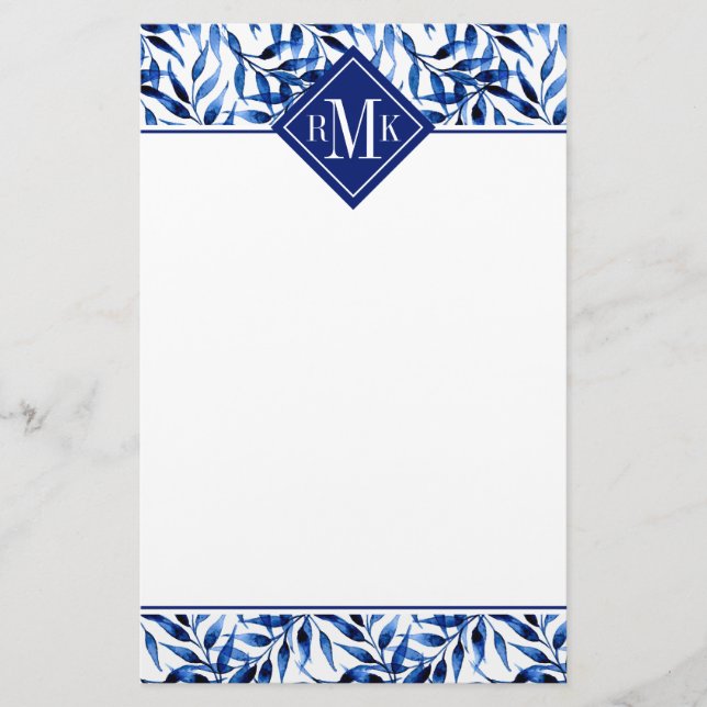 Monogram | Hand Painted Watercolor Ink Pattern Stationery (Front)