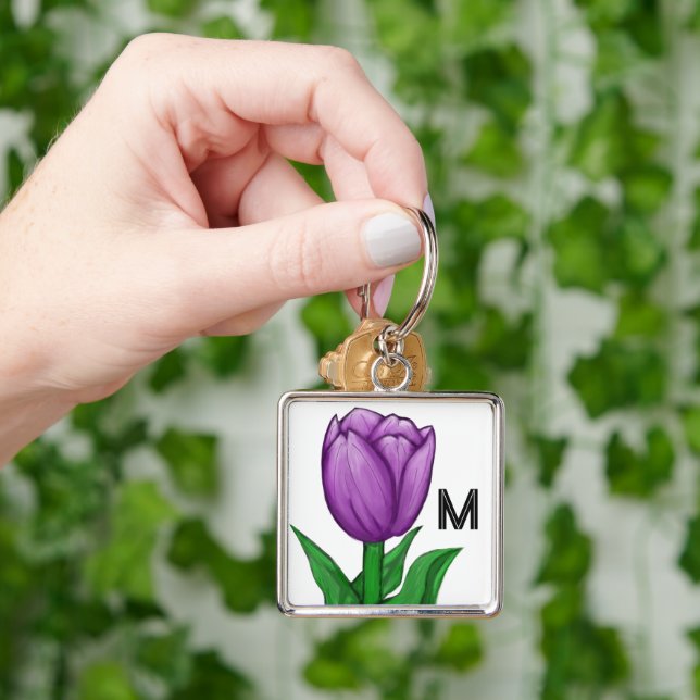 Monogram Handpainted Purple Tulip  Key Ring (Hand)