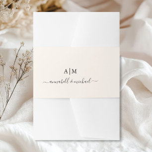 Monogram, Handwriting, Elegant Beige Invitation Belly Band