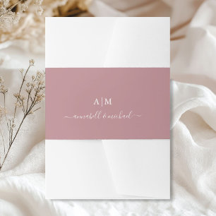 Monogram, Handwriting, Elegant Dark-Rose Invitation Belly Band